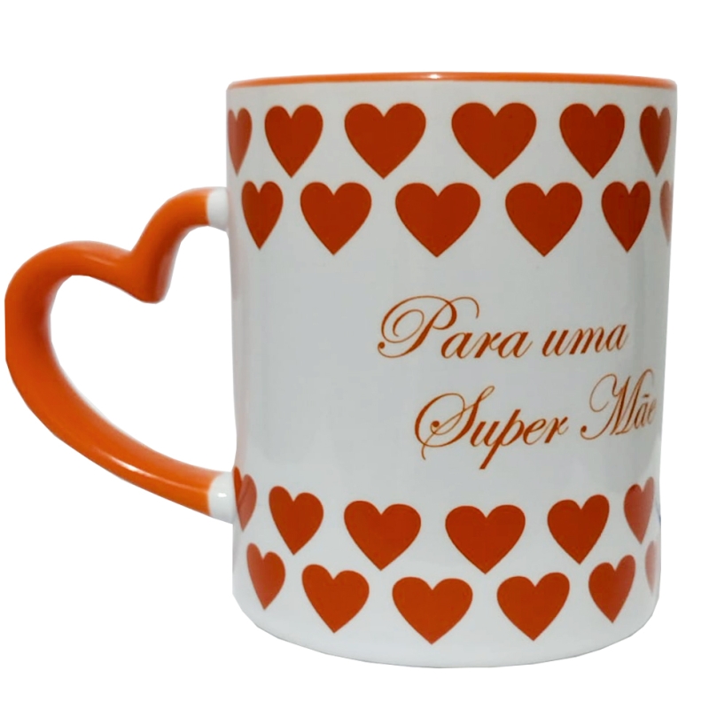 CANECA DE PORCELANA ALÇA CORAÇÃO